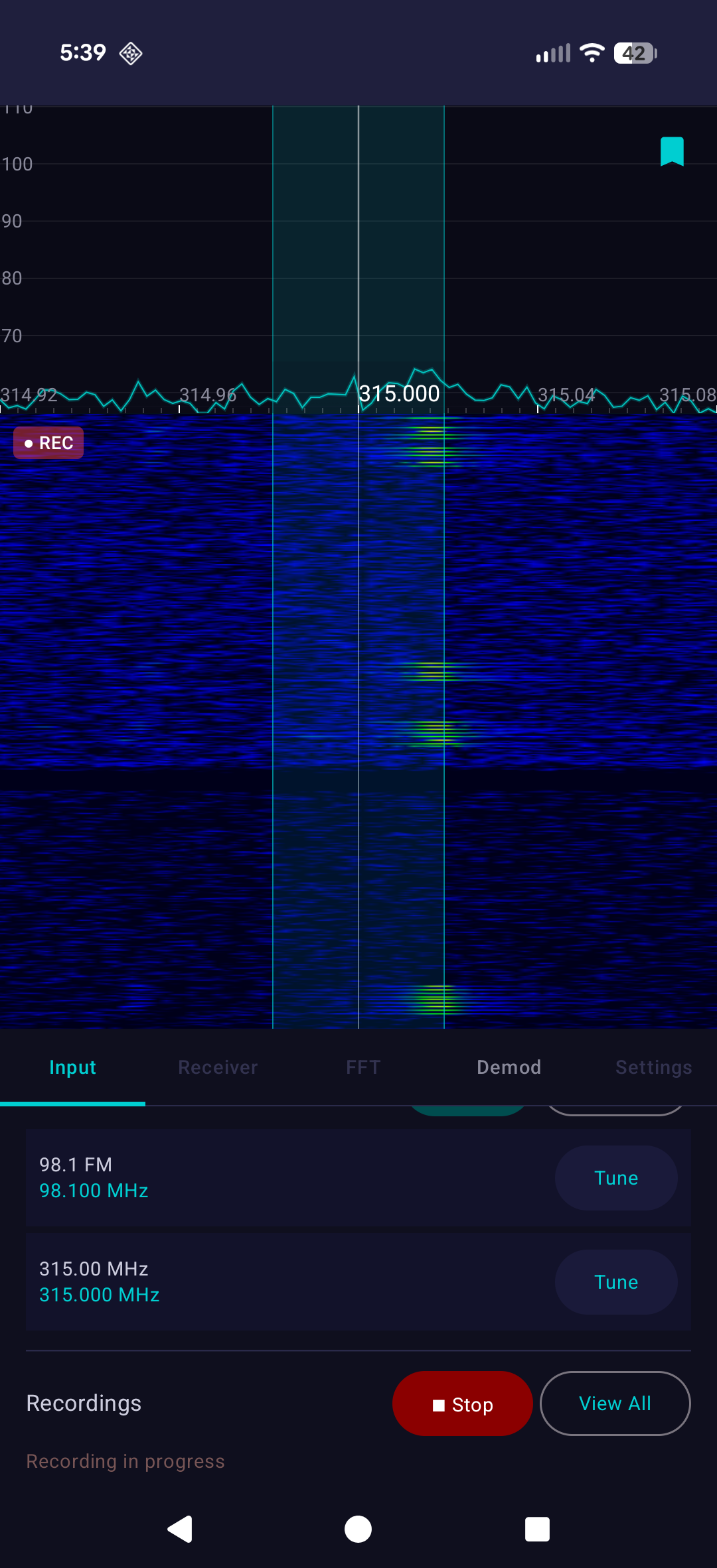 Recording interface with playback controls